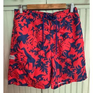 Polo Ralph Lauren mesh lined swim trunks red/blue safari animal print sz M